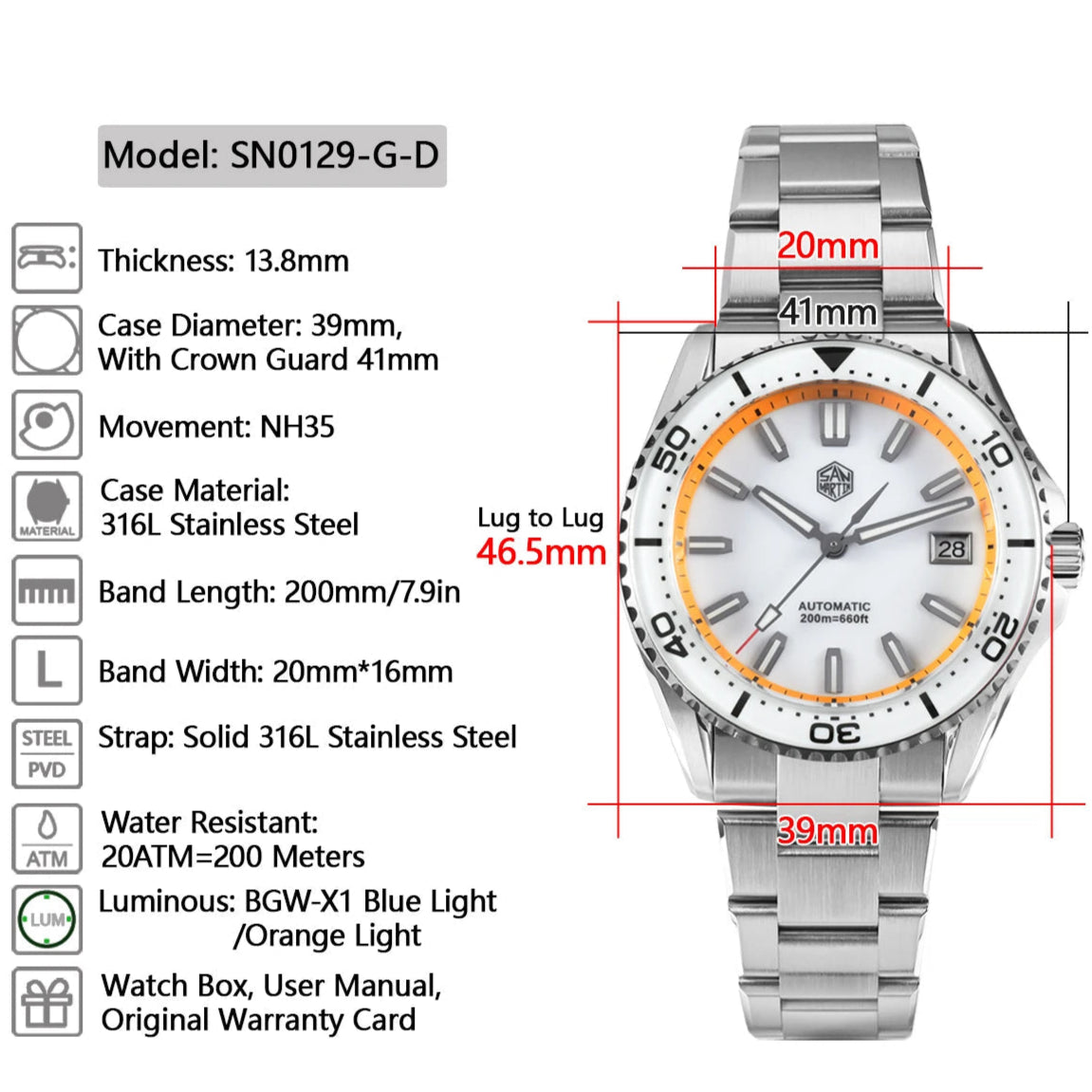 San Martin SN0129 Dive Watch Specs