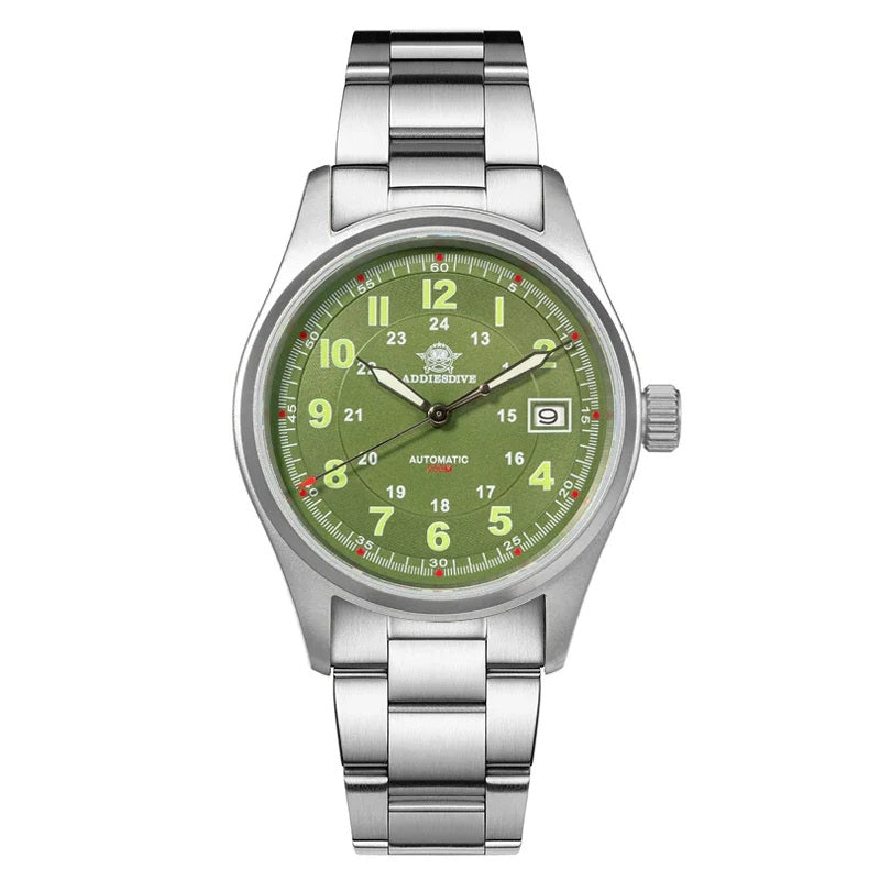 Addiesdive AD2048 - Stainless Steel Automatic Field Watch with Date and Oyster Style Bracelet