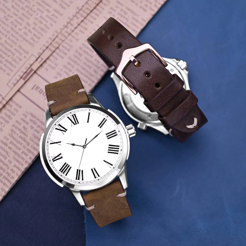 Anbeer Premium Military Style Leather Watch Strap on watch