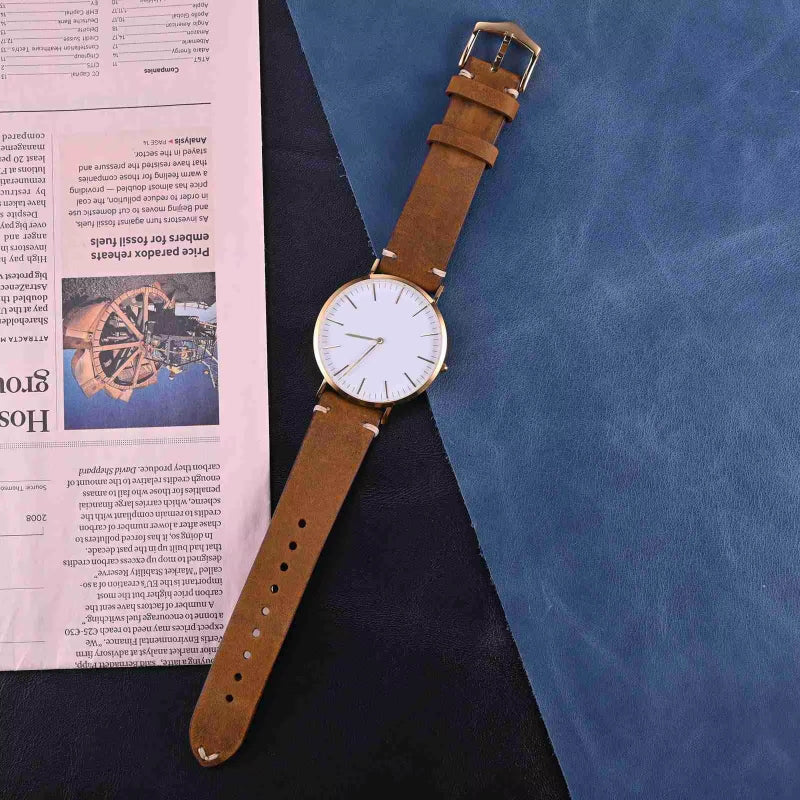 Anbeer Premium Military Style Leather Watch Strap on watch