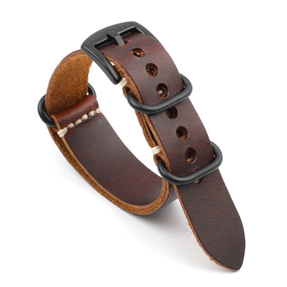 Crazy Horse Leather NATO Watch Strap With Black Buckle red