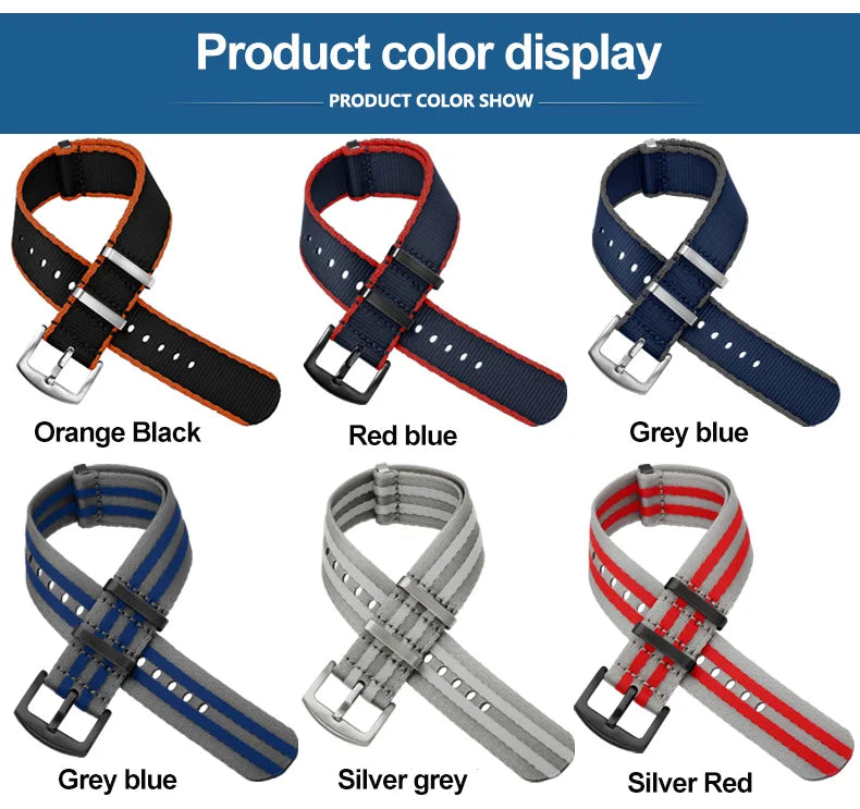 Universal Nylon NATO Style Watch Straps - Sizes M & L