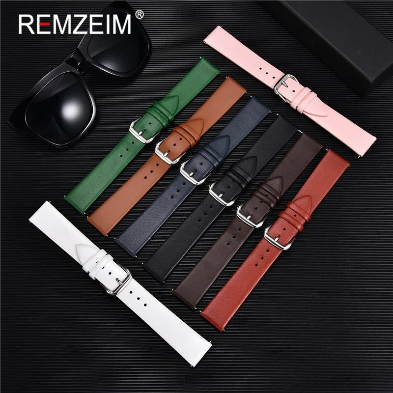 Ultra-thin Genuine Leather Watch Strap in Various Colours - Sizes S, M & L