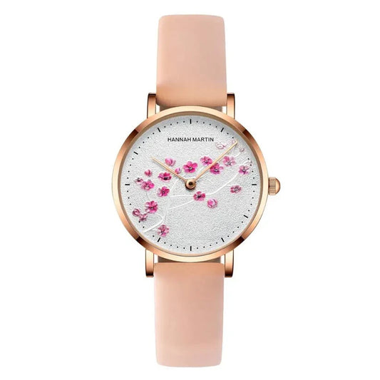 Hannah Martin H-1324 - Stainless Steel Red Plum Blossom Fashion Watch with Japanese Quartz Movement