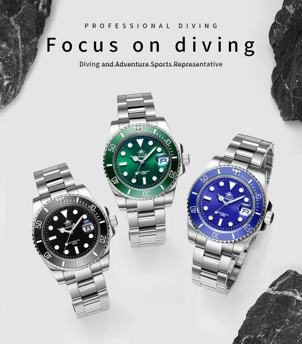 Addiesdive Stainless Steel Automatic Dive Watch with Sapphire Crystal and 200m WR