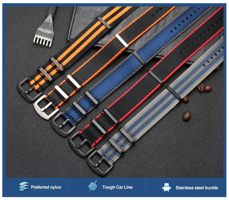 Universal Nylon NATO Style Watch Straps - Sizes M & L