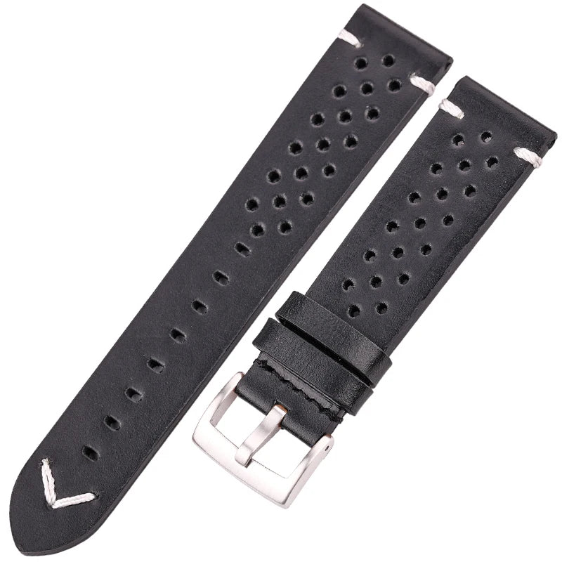 Handmade Oil Wax Cowhide Breathable Watch Strap - Sizes M & L