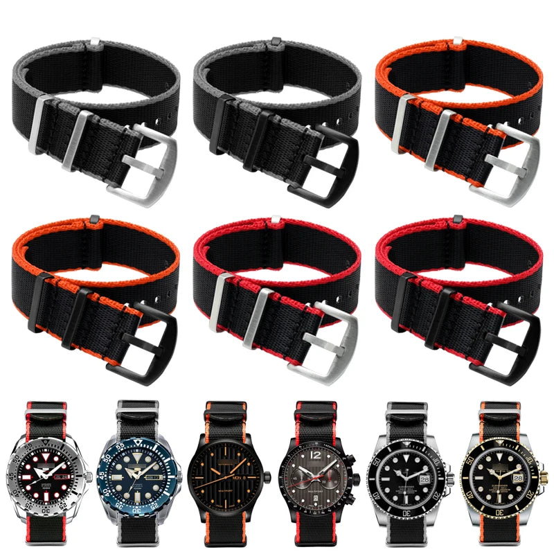 Universal Nylon NATO Style Watch Straps - Sizes M & L