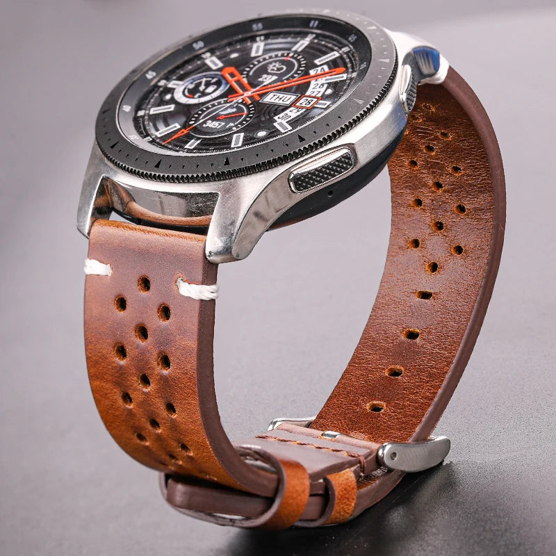 Handmade Oil Wax Cowhide Breathable Watch Strap - Sizes M & L