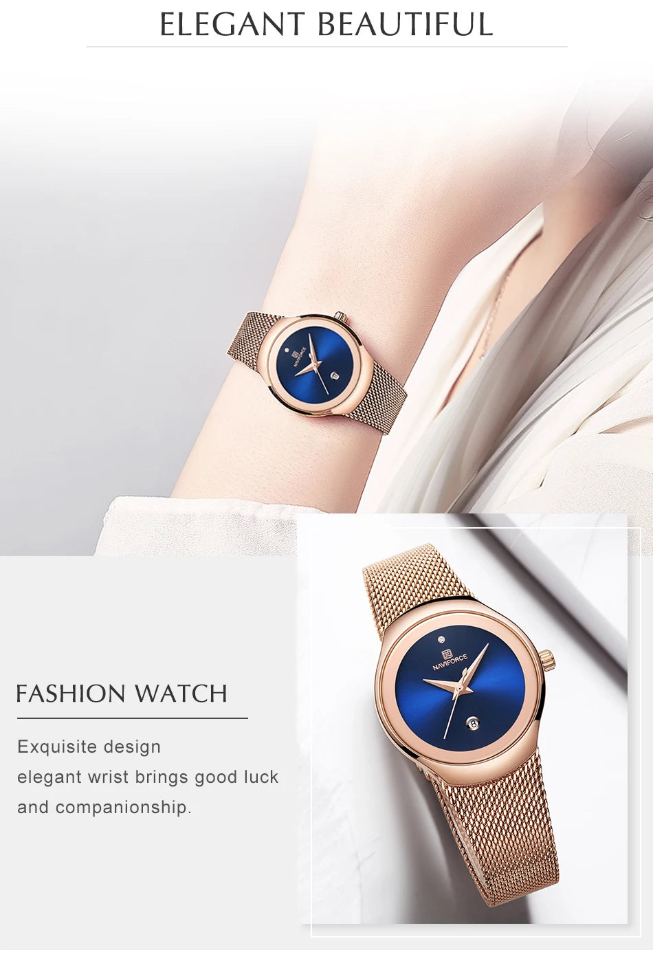 Naviforce NF5004 - Quartz Fashion Dress Watch With Milanese Bracelet