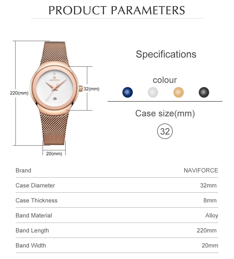 Naviforce NF5004 - Quartz Fashion Dress Watch With Milanese Bracelet