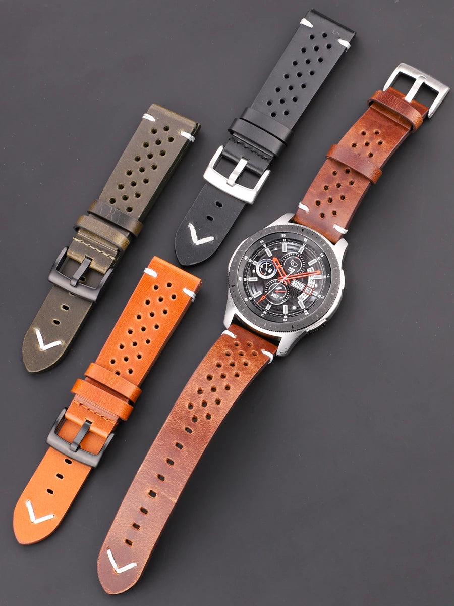 Handmade Oil Wax Cowhide Breathable Watch Strap - Sizes M & L