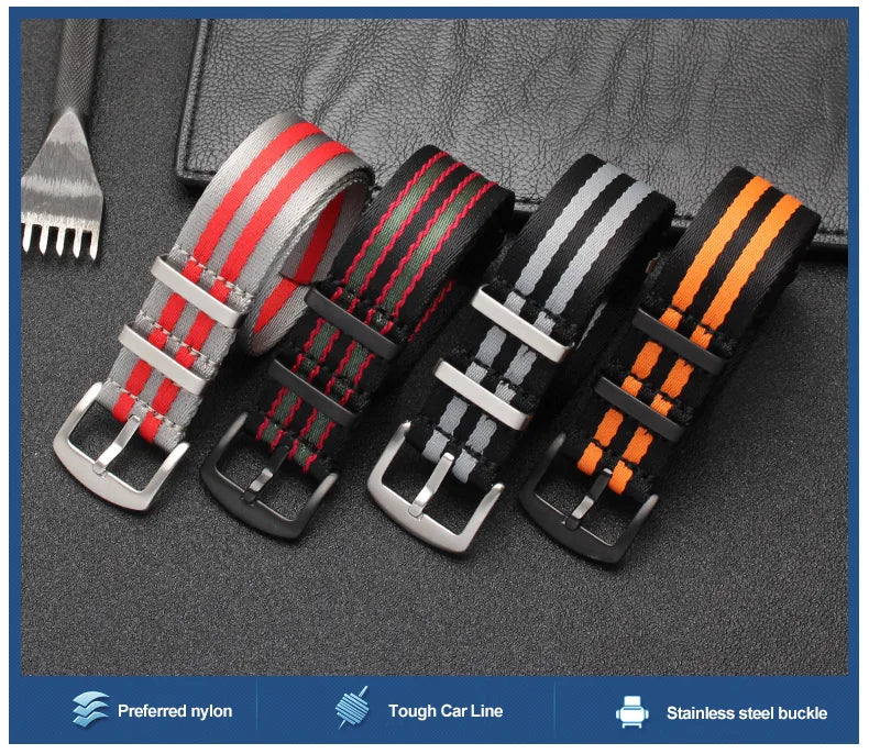 Universal Nylon NATO Style Watch Straps - Sizes M & L