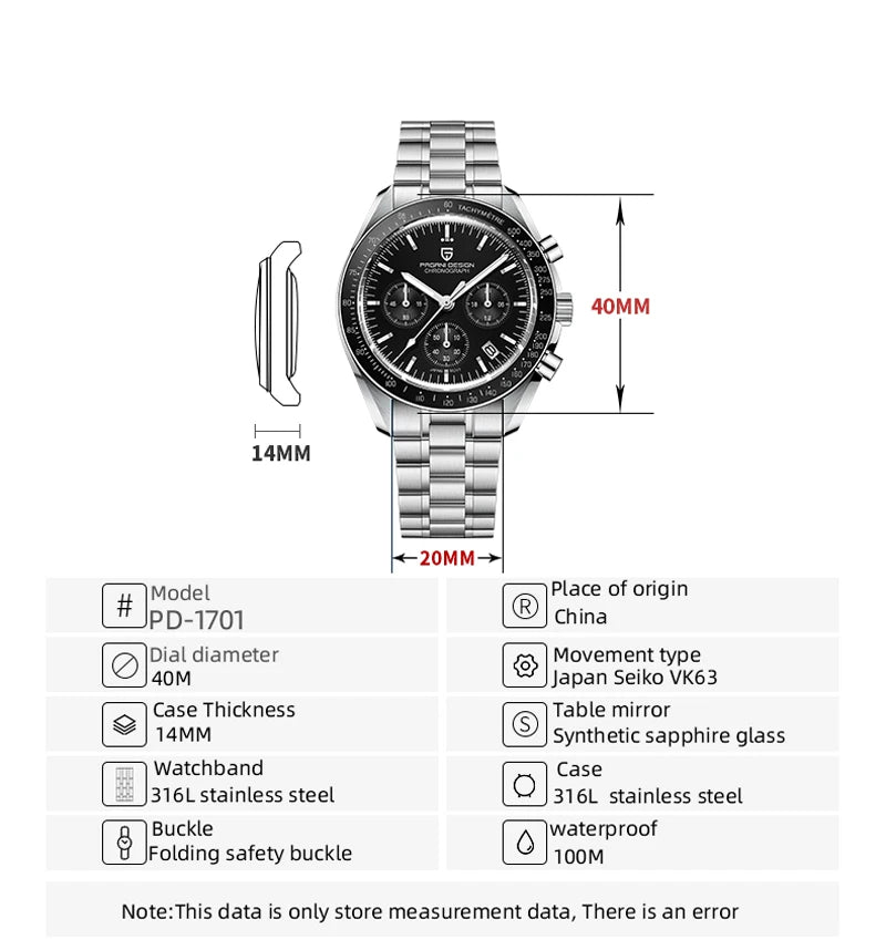 Pagani Design PD1701 - Stainless Steel Mechaquartz Sports Chronograph