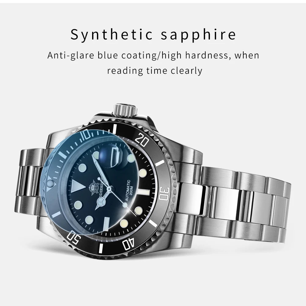 Addiesdive Stainless Steel Automatic Dive Watch with Sapphire Crystal and 200m WR