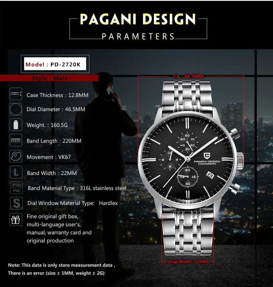 Pagani Design PD-2720K - Stainless Steel Quartz Chronograph Watch