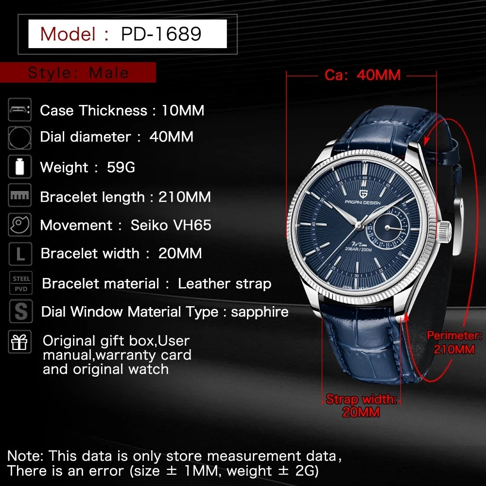 Pagani Design PD-1689 - Stainless Steel Dress Watch With Sapphire Glass