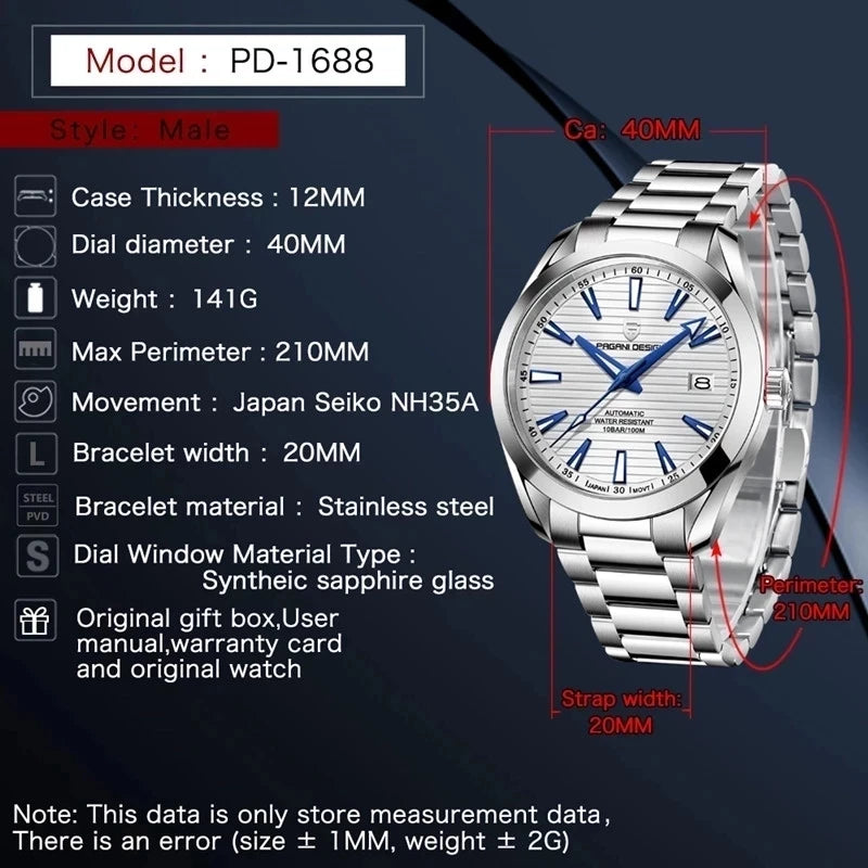 Pagani Design PD-1688 Sports Watch Specs
