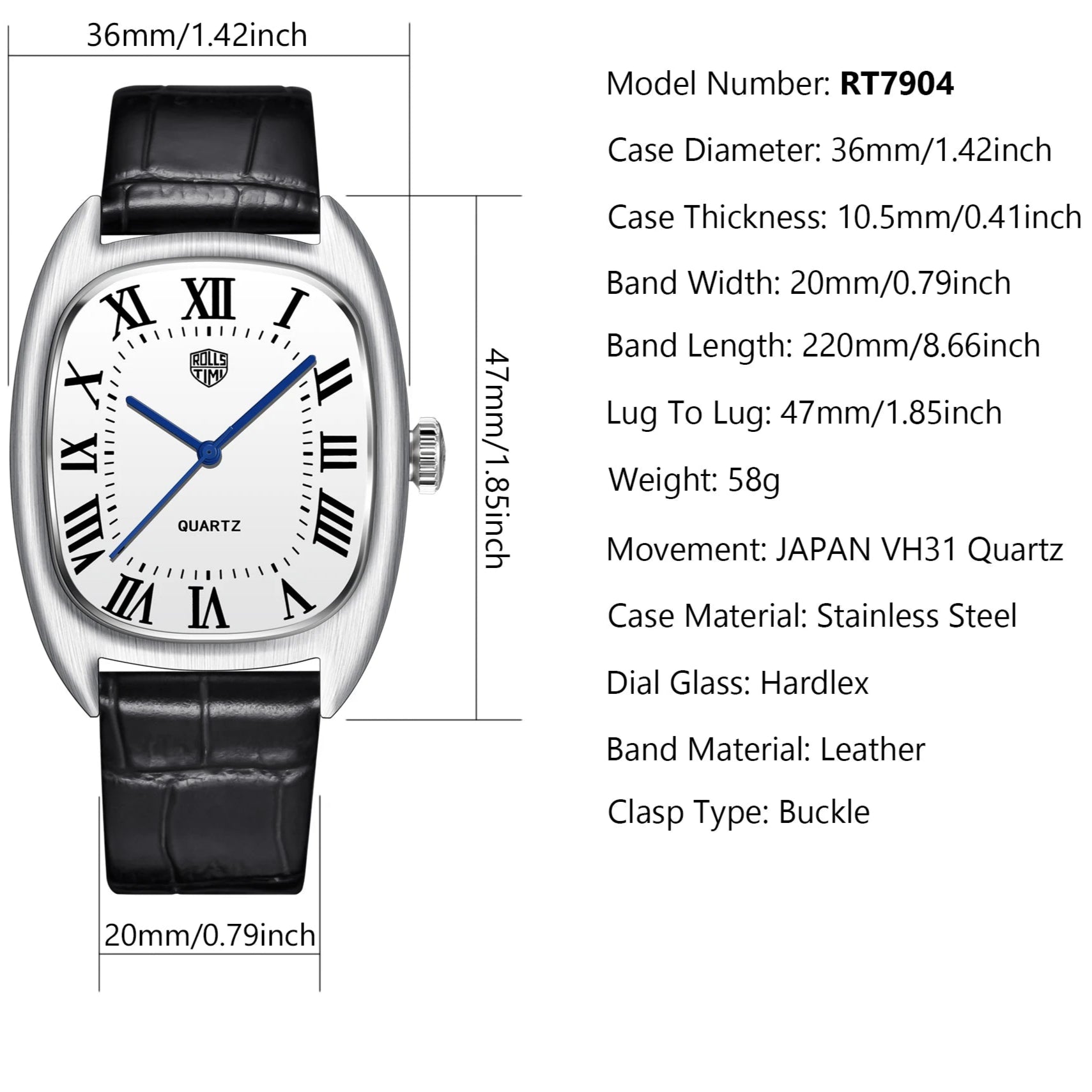 RollsTimi RT7904 Dress Watch Specs