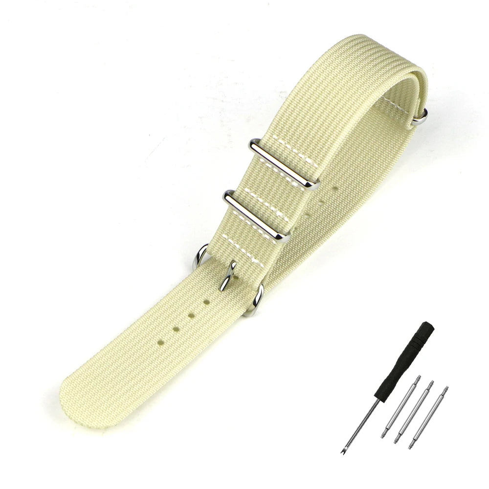 High Quality Ribbed NATO Style Watch Strap with Stainless Steel Hardware - Sizes M & L