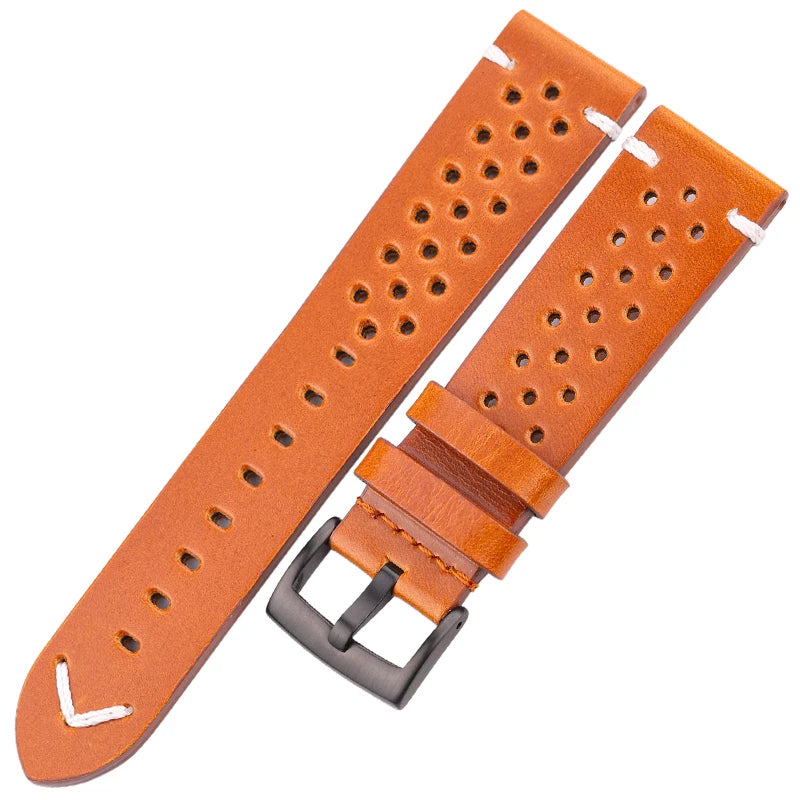 Handmade Oil Wax Cowhide Breathable Watch Strap - Sizes M & L