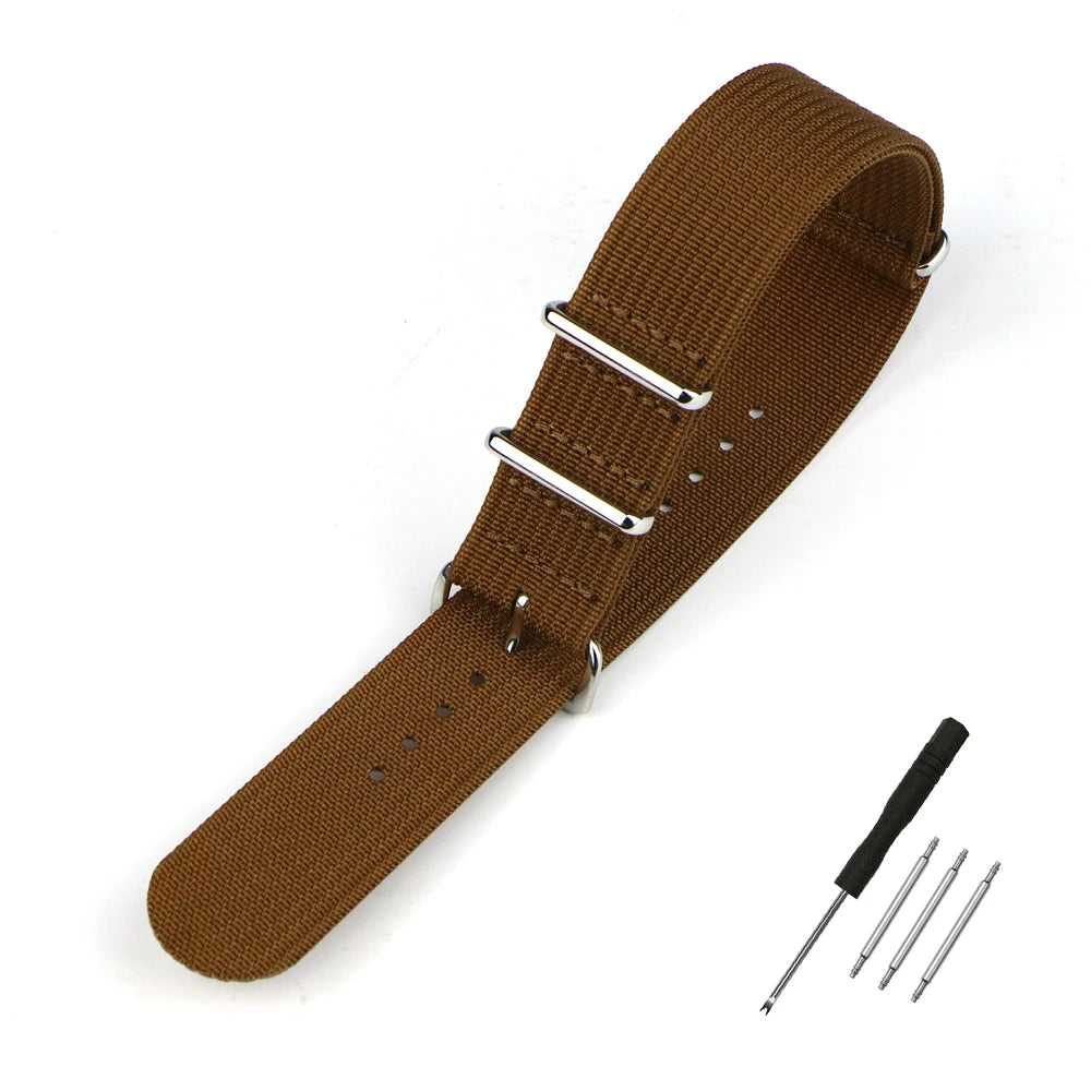 High Quality Ribbed NATO Style Watch Strap with Stainless Steel Hardware - Sizes M & L