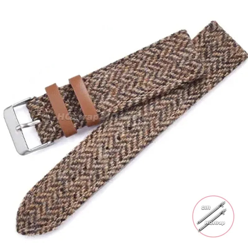 Nylon and Leather Woven Fabric Watch Strap with Quick Release - Sizes M & L