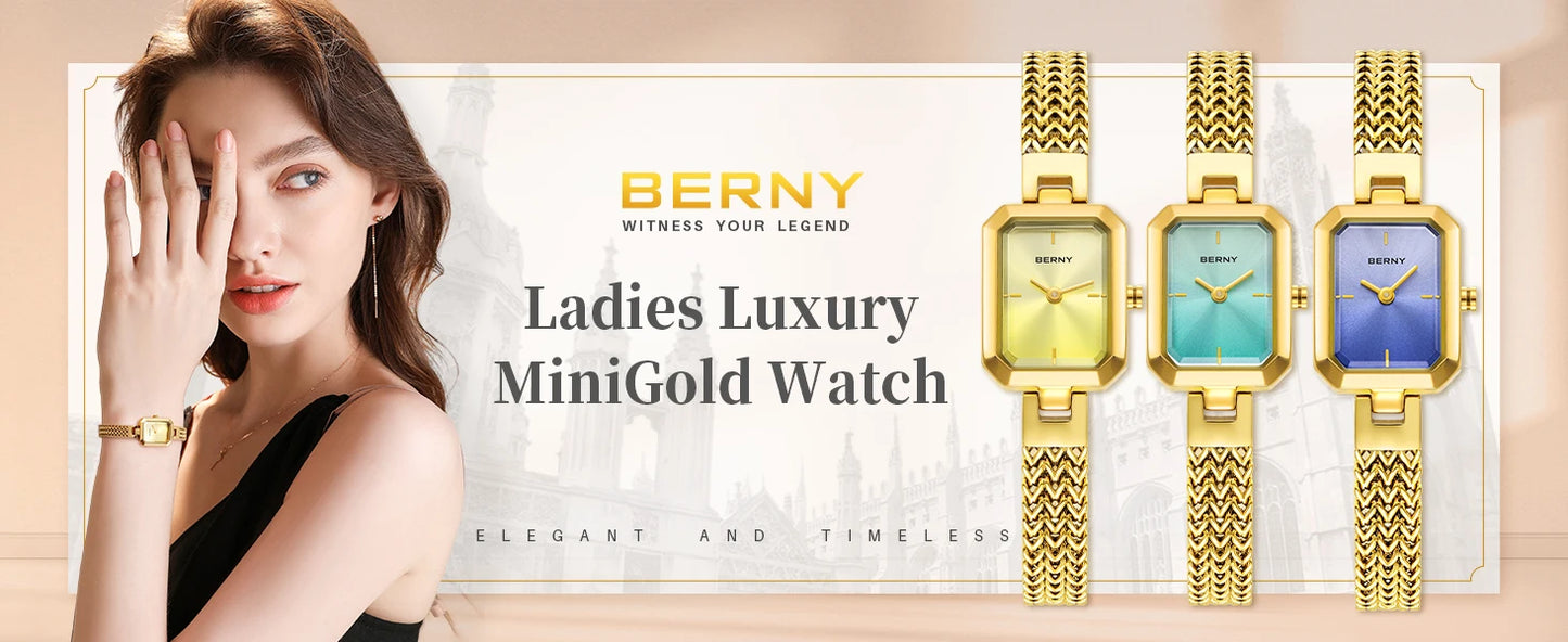 Berny 2921L - Gold tone Stainless Steel Quartz Fashion and Dress Watch