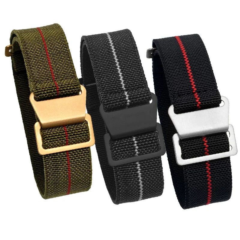 60's French Troop Style Parachute Material Elastic Watch Strap - Sizes M & L