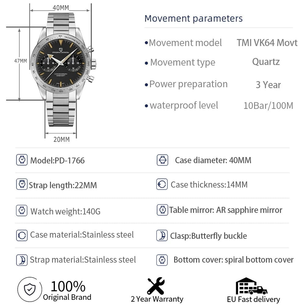 Pagani Design Retro Chronograph MecaQuartz Moon Watch