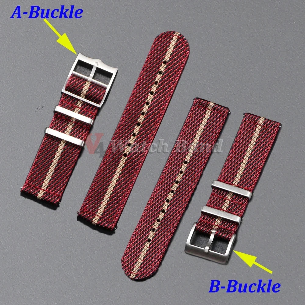 Two piece woven nylon strap with choice of buckle styles and quick release system - Sizes M & L