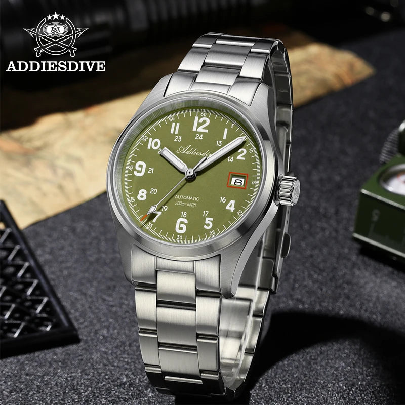 Addiesdive AD2070 - Automatic Stainless Steel Field Watch