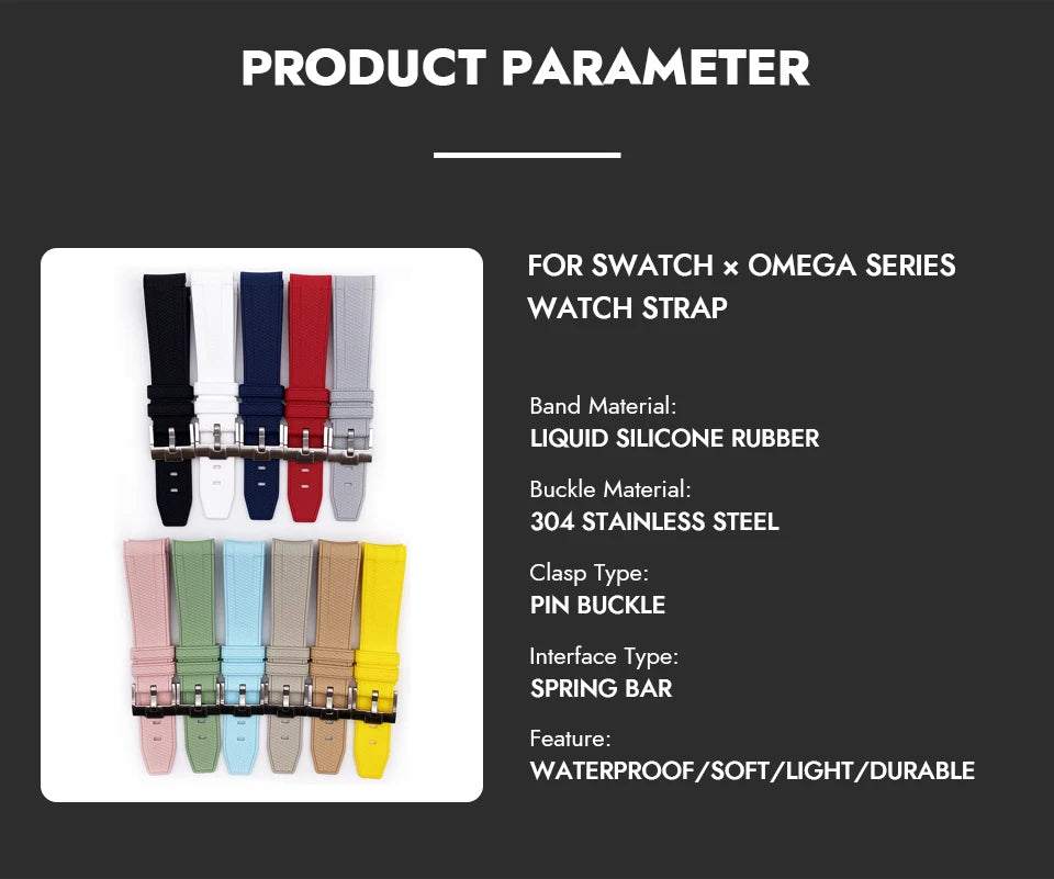 Premium Rubber Watch Strap With Curved Ends & Stainless Steel Buckle  - Size M