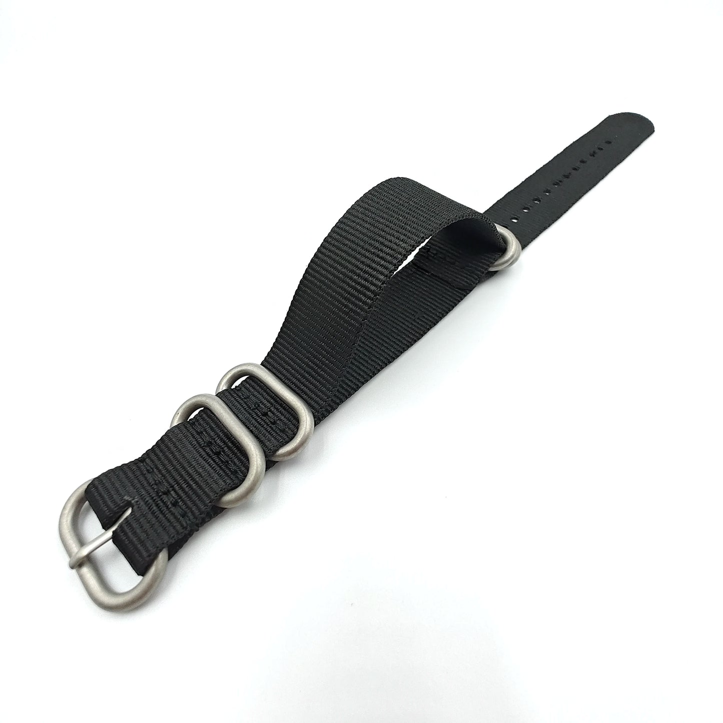 Nylon woven canvas NATO watch strap with rounded steel hardware - Sizes M & L