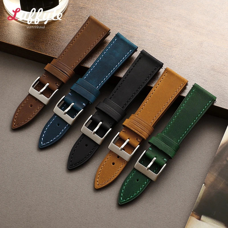 Vintage style leather watch straps with quick release - Sizes M & L