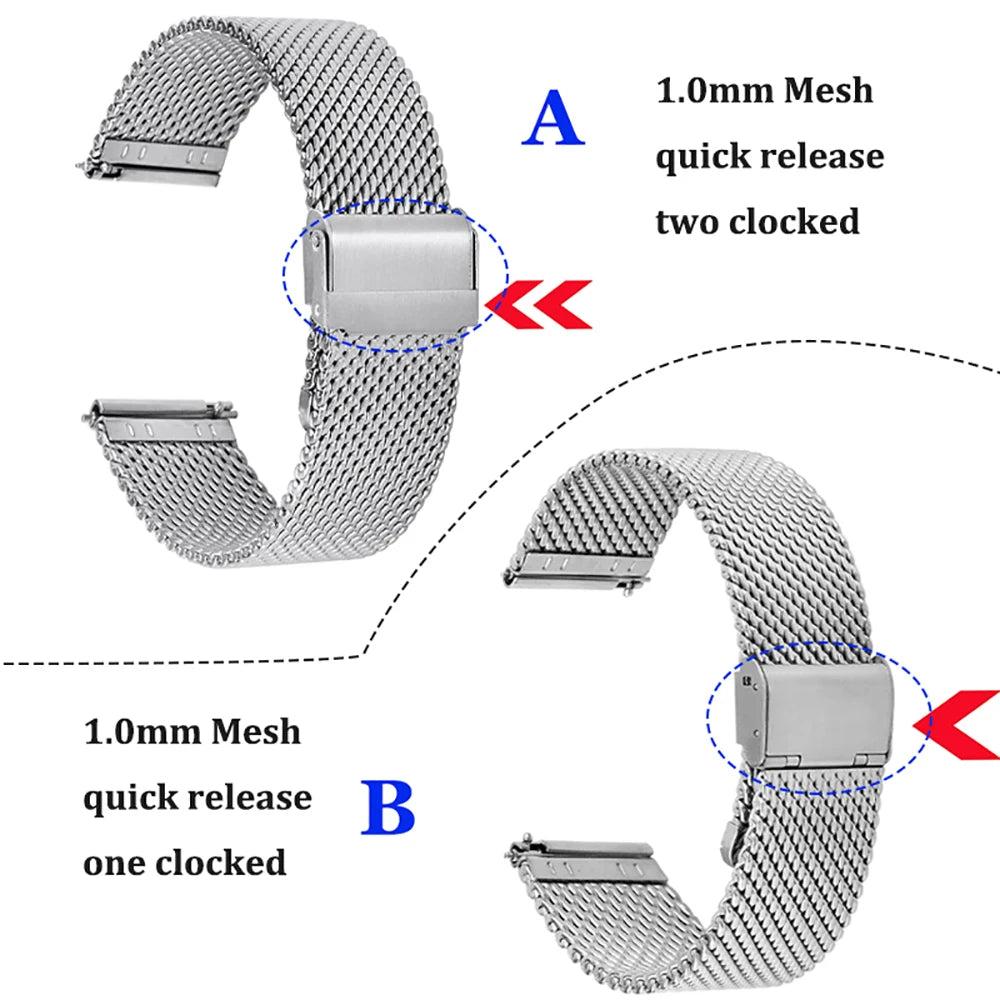 3mm Thick Stainless Steel Mesh Strap with Quick Release Spring Bars M & L
