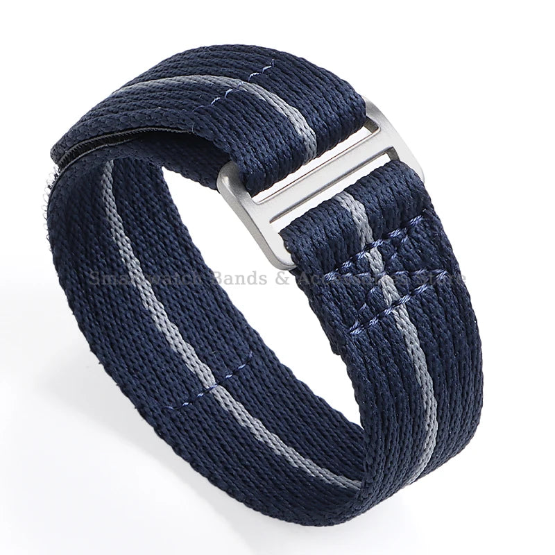 Nylon NATO Watch Strap with Pinstripe and Velcro Fastener - Sizes M & L