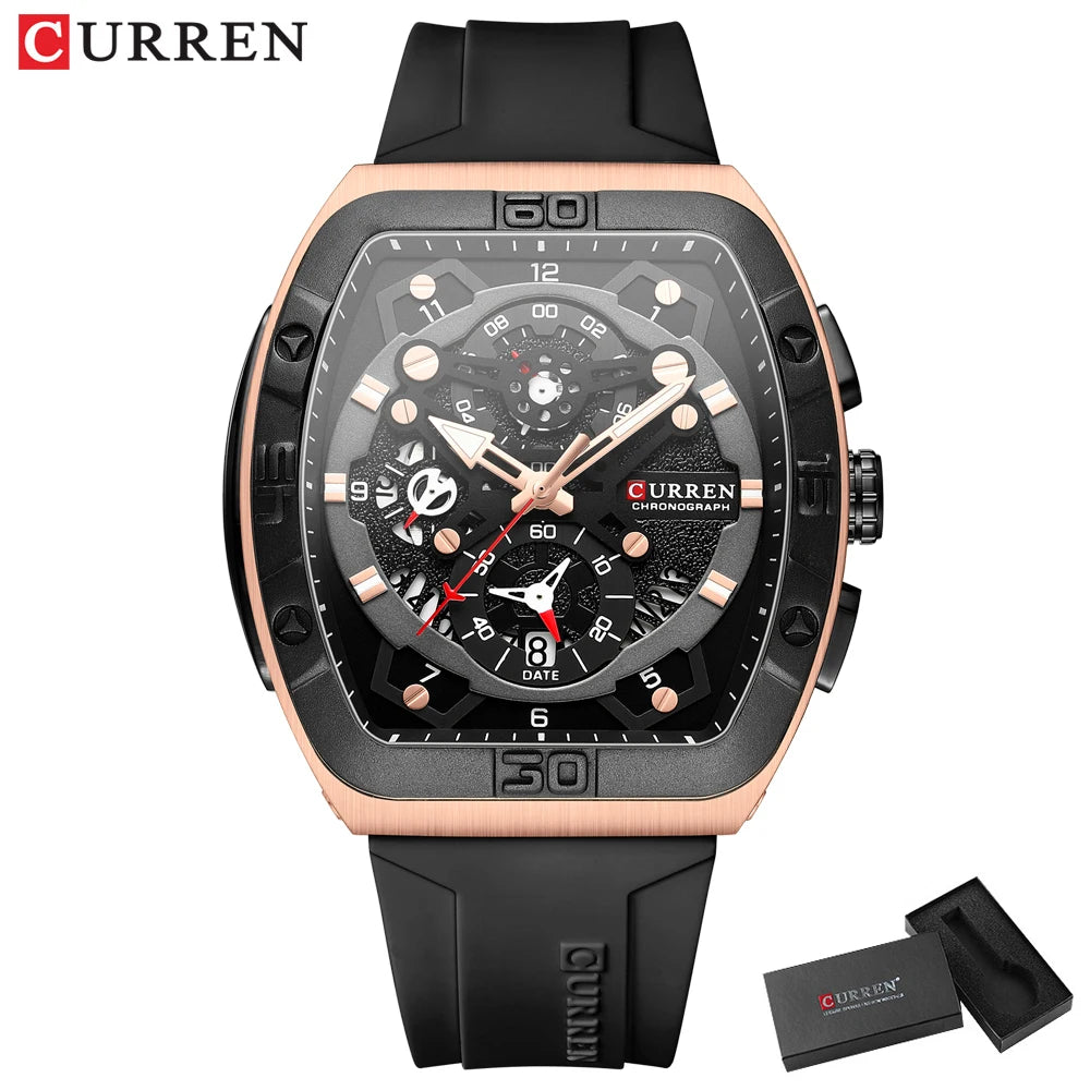 Curren 8443 - Tonneau Fashion Quartz Watch With Silicone Strap