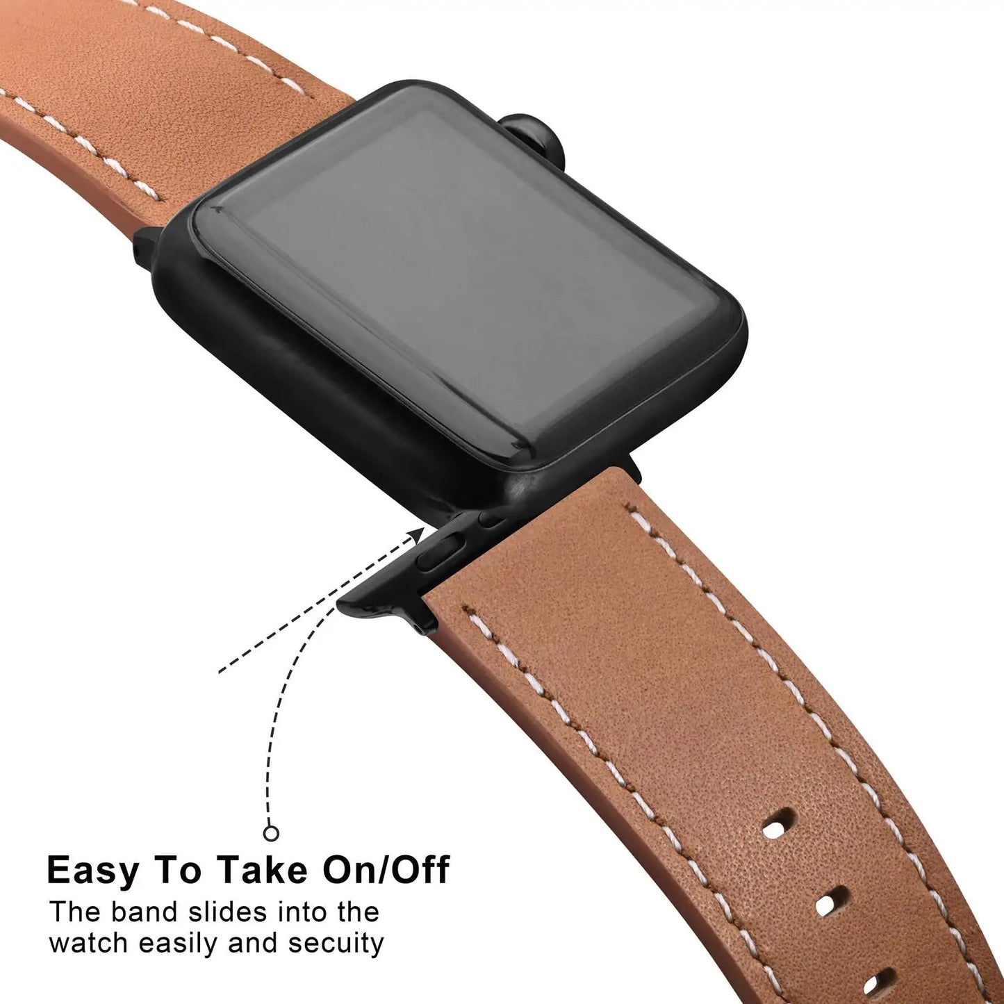 Anbeer Genuine Leather Watch Band for Apple Watch  - all Series 8 & 9