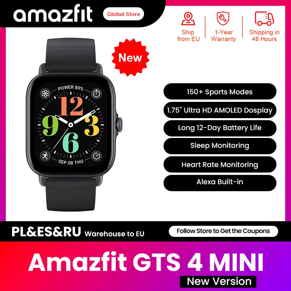 Amazfit GTS 3 - mini-Smartwatch, AMOLED screen. 150+ Sports Modes, Sleep Monitoring for Android and iOS