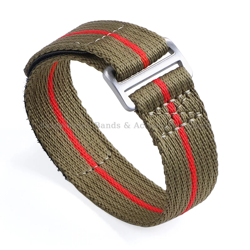 Nylon NATO Watch Strap with Pinstripe and Velcro Fastener - Sizes M & L