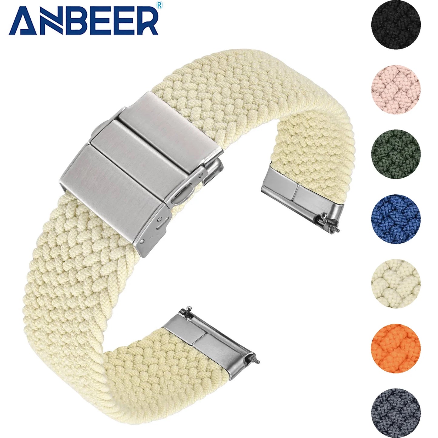 Anbeer Premium Two-Stage Braided Nylon Strap With Stainless Steel Buckle - Sizes M & L