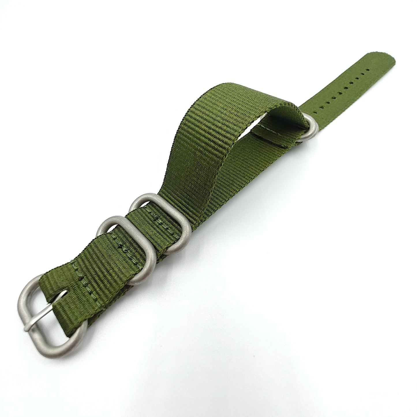 Nylon woven canvas NATO watch strap with rounded steel hardware - Sizes M & L