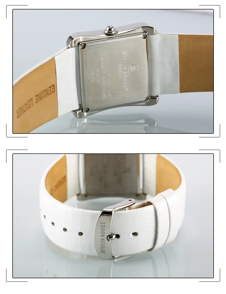 Square Stainless Steel Fashion Watch With Mother of Pearl & Gemstone Dial.