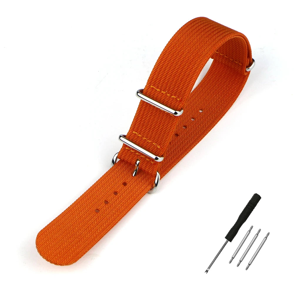 High Quality Ribbed NATO Style Watch Strap with Stainless Steel Hardware - Sizes M & L