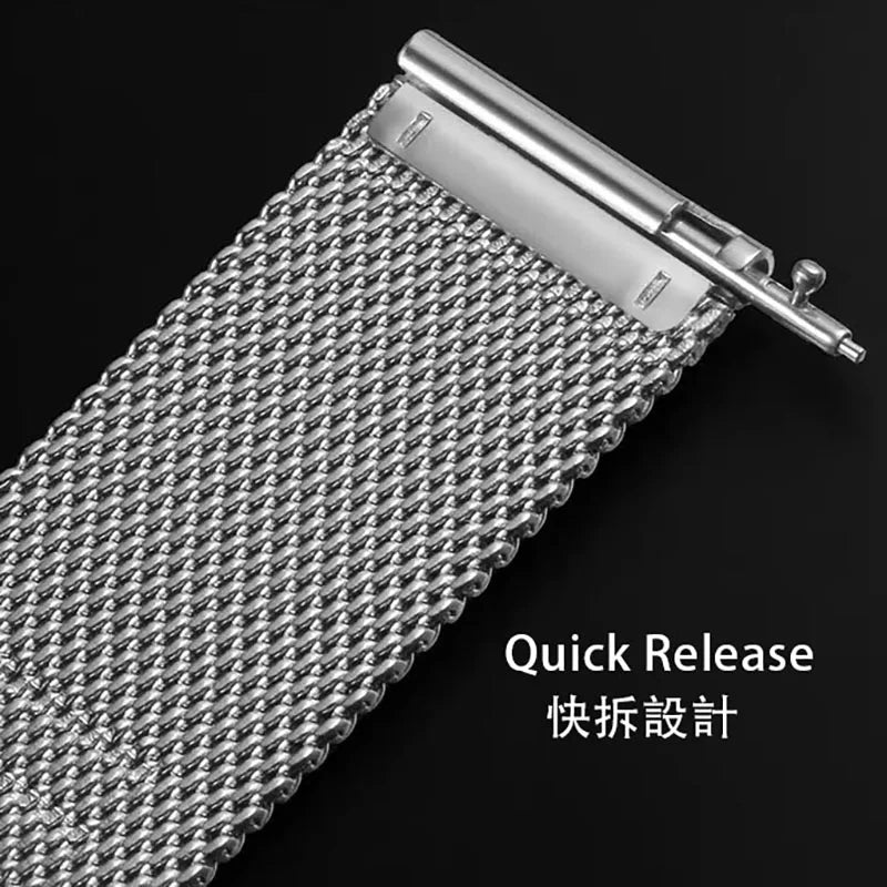 Universal Milanese Mesh Stainless Steel Watch Strap With Quick Release  - Sizes S, M & L