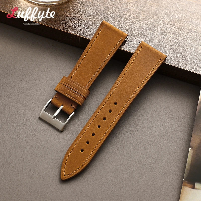 Vintage style leather watch straps with quick release - Sizes M & L