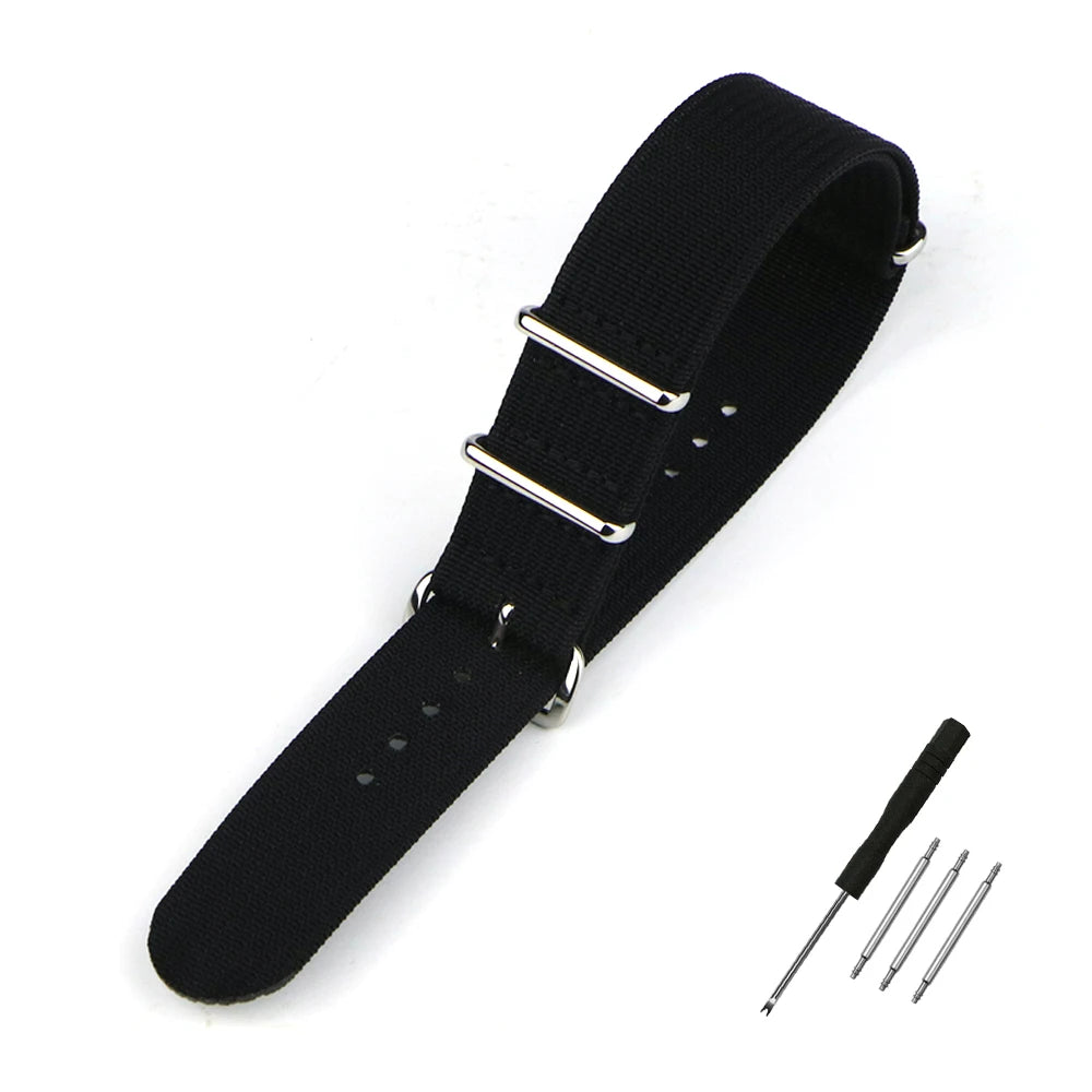 High Quality Ribbed NATO Style Watch Strap with Stainless Steel Hardware - Sizes M & L