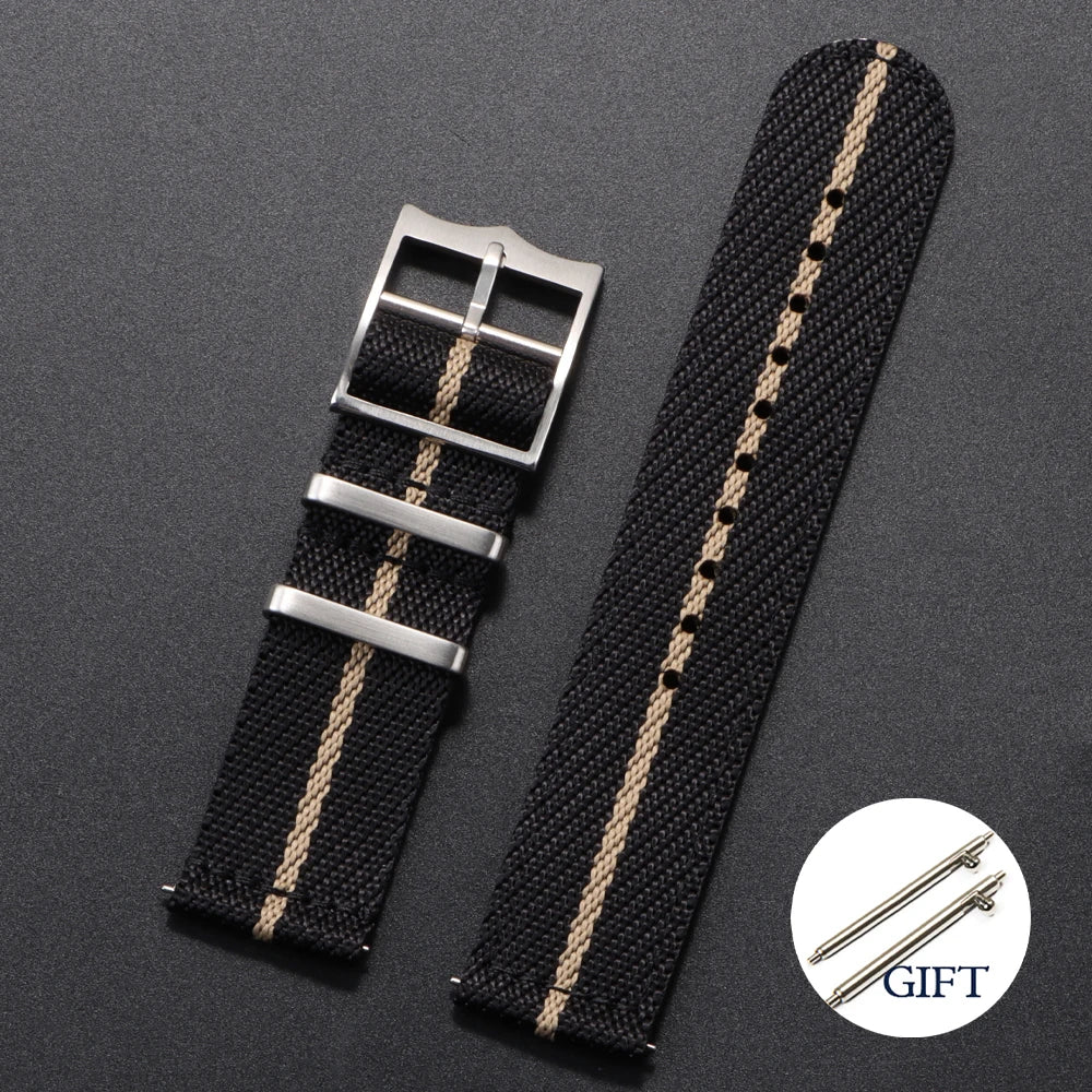 Two piece woven nylon strap with choice of buckle styles and quick release system - Sizes M & L