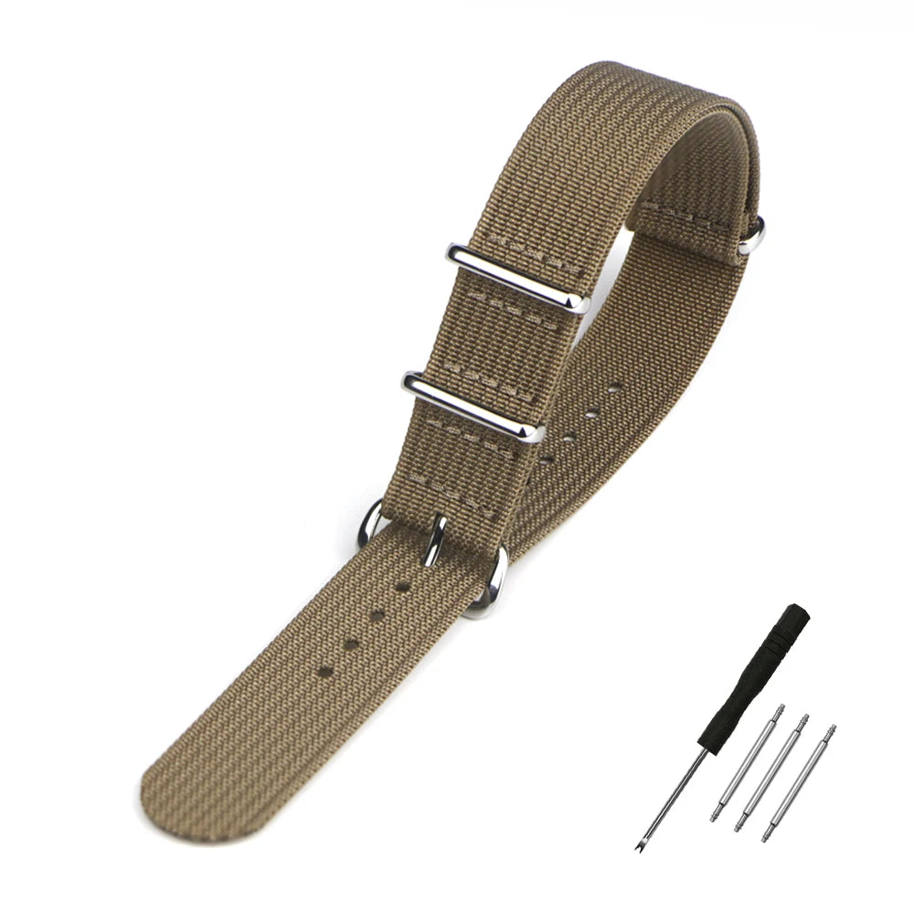 High Quality Ribbed NATO Style Watch Strap with Stainless Steel Hardware - Sizes M & L